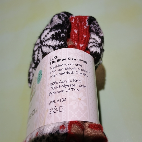 Muk Luks Red and Black Reindeer Slipper Socks - Picture 3 of 6